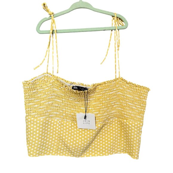 NWT ZARA Yellow Dot Crop Top Size L - Picture 2 of 10